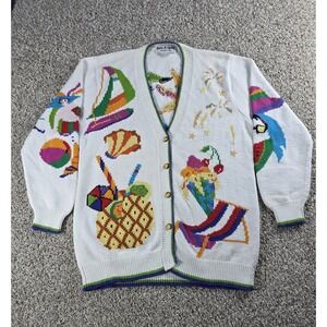 Vintage 90s Jack B. Quick Beach Party Cardigan Sweater Button Up Knit Size Large